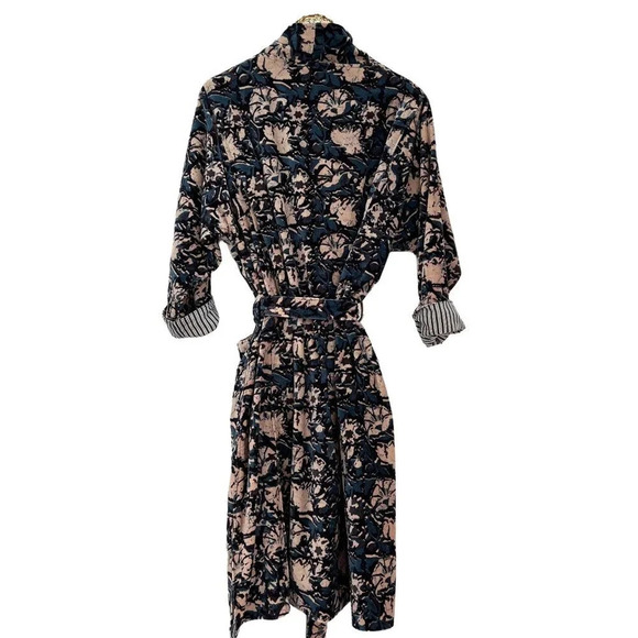 Long Cotton Velvet Floral Print Robe - Picture 4 of 4